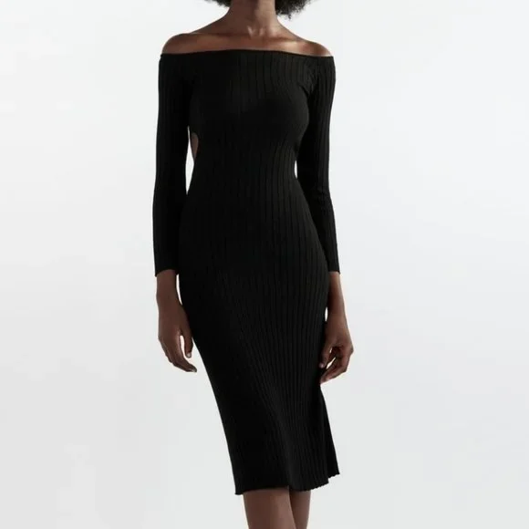 zara cut out ribbed dress Zara knit cut-out ribbed midi dress -size small